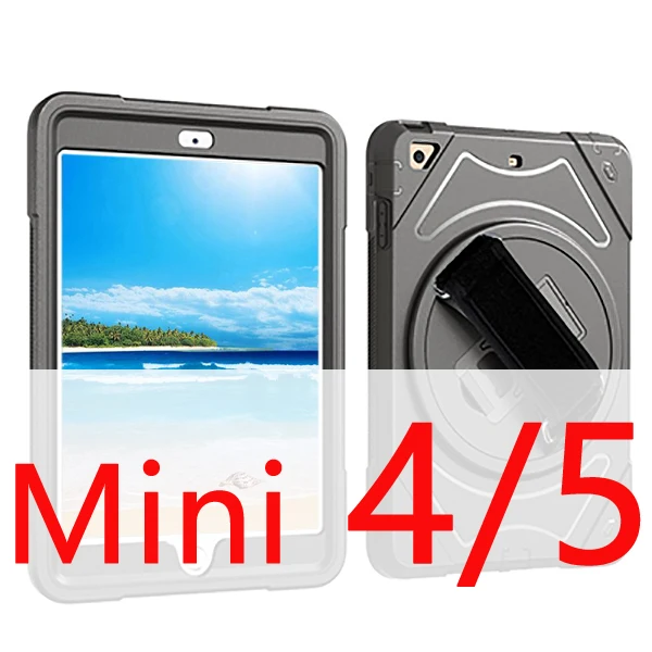 Для iPad Mini 3, 2, 1, 4, 5 Чехол, детский противоударный чехол 360, силиконовый защитный чехол из поликарбоната для iPad Mini 5, чехол с ремешком на руку - Цвет: Black for mini 4 5