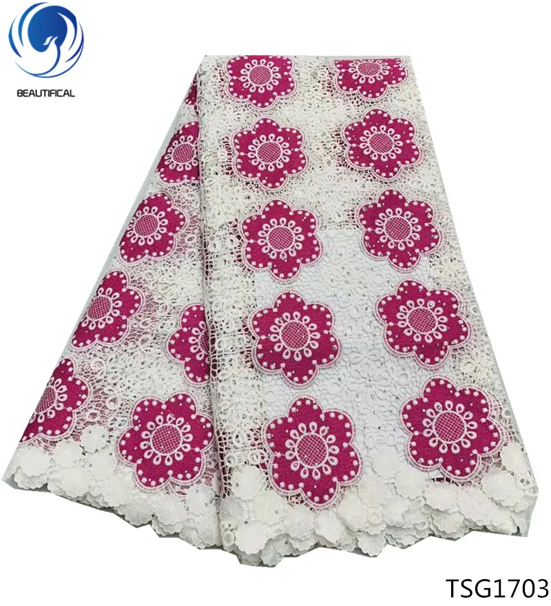 BEAUTIFICAL free shipping guipure lace fabrics 2018 high quality water soluble cord fabric with stones 5yards/lot TSG17 | Дом и сад