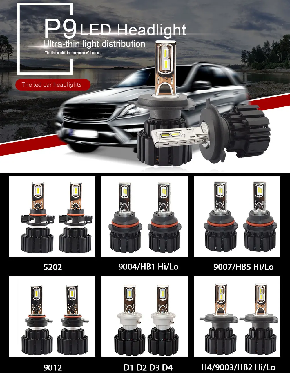 Светодиодные лампы для автомобильных фар 6000 К H4 H7 H11 9005 HB3 9006 9012 супер яркий P9 фары лампы 100 Вт 13600lm фары автомобильные лампы