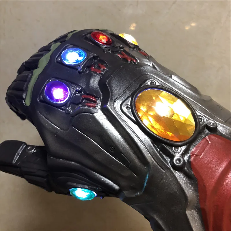 1:1 Endgame Железный человек Тони Старк светодиодный светильник Thanos Gauntlet камень косплей перчатки Гибкие пальцы латекс
