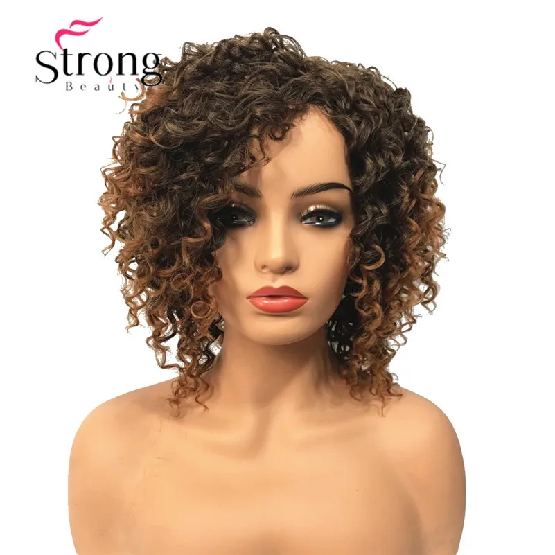 StrongBeauty короткие коричневые пряди Омбре вьющиеся афро высокой температуры ОК