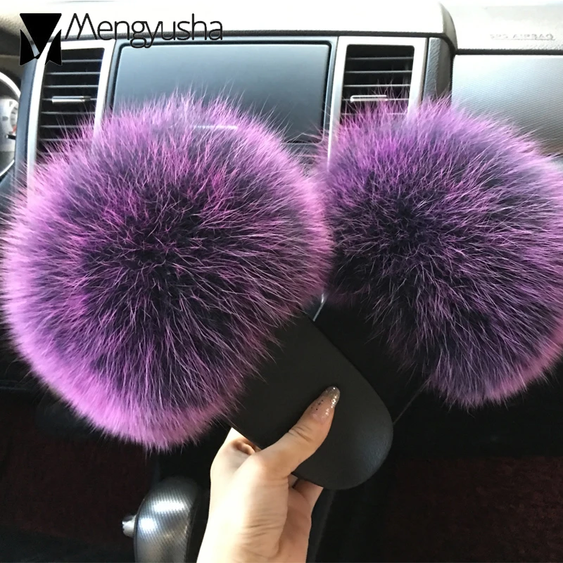 Шлепанцы женские из меха норки шлепанцы с помпоном лисьим мехом сланцы шарики на