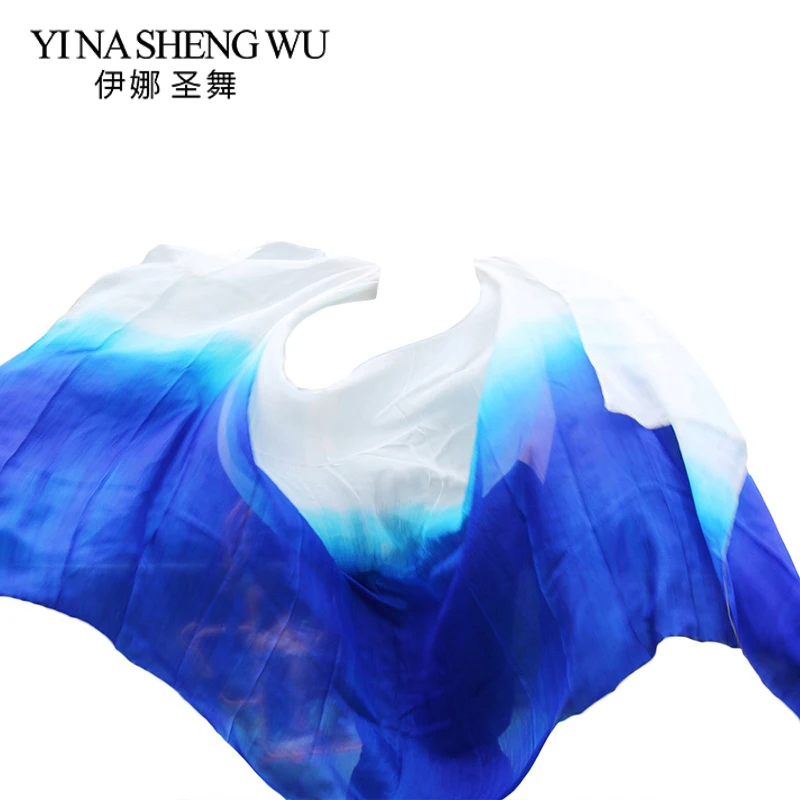 

Silk Belly Dance Veil Dancing Veil Shawl Scarf White+Royal Blue Colour Belly Dance Practice Performance Silk Veils 250/270*114cm