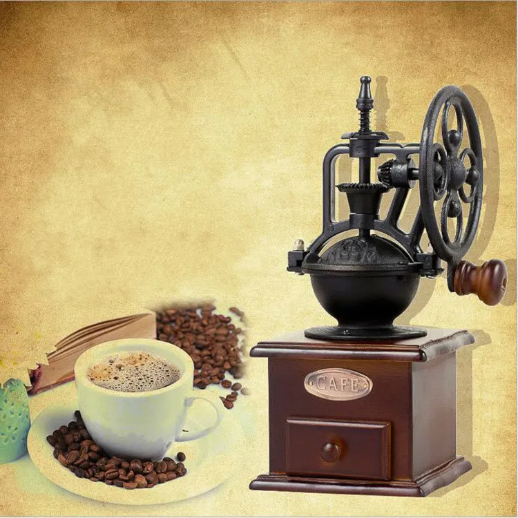 Prezzo Macinacaffè Manuale Macinacaffè In Legno Stile Retrò Macinacaffè Design A Ruota Panoramica Utensili Da Cucina Vintage Per Caffè A Mano