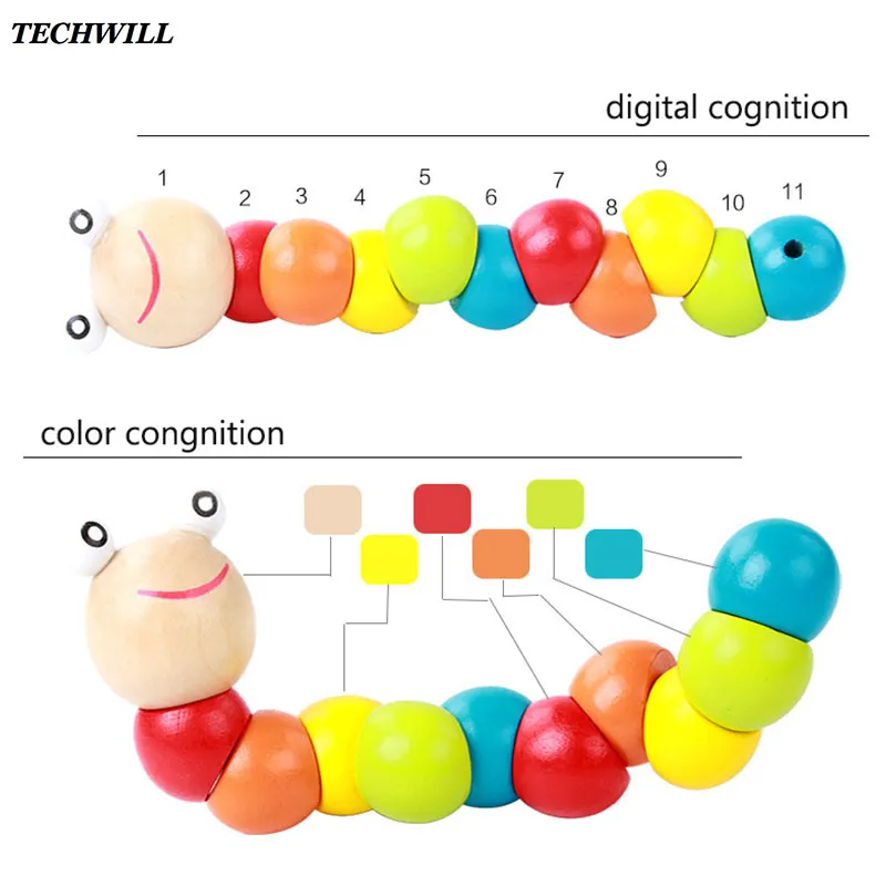 Милые деревянные красочные гибкие строительные блоки гусеницы детские игрушки