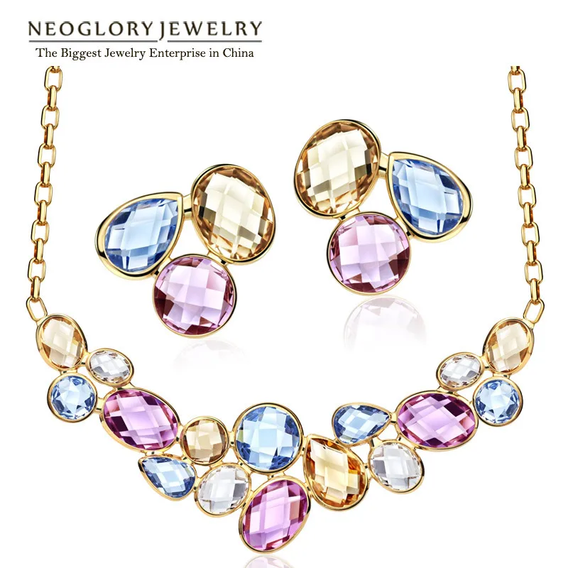 Neoglory светильник, желтый, золотой, цветной, с кристаллами, модные бусы, наборы свадебных ювелирных изделий, ожерелья, серьги для женщин - Окраска металла: Золотое шампанское