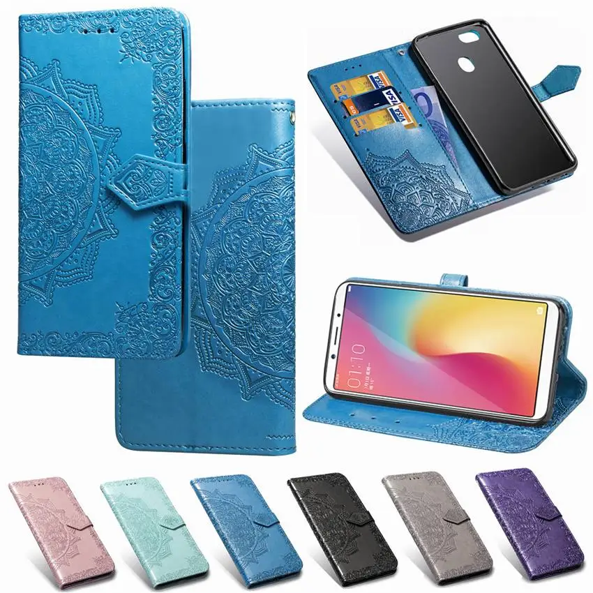 Flip Phone Cover Case For OPPO F7 F5 K1 Case Mandala Leather Cover For OPPO F7 F 5 K 1 Glass Film Screen Protector Case Coque