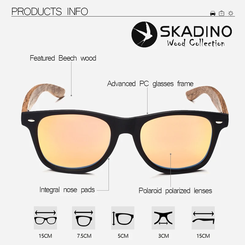 Солнцезащитные очки SKADINO UV400 из Букового дерева с поляризационными стеклами|brand sun