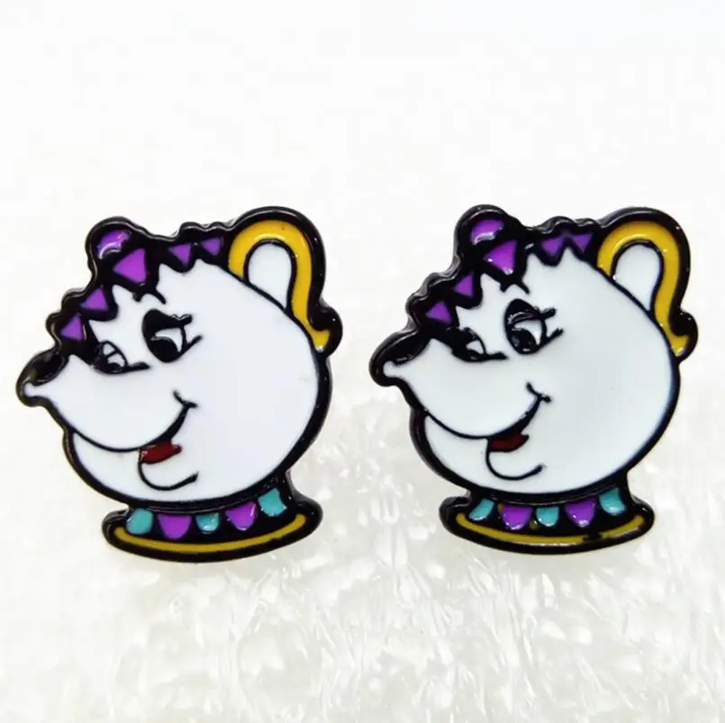 W0832 1 пара аниме Красавица и Чудовище Mrs Potts and Chip cup серьги Косплей украшения женские серьги