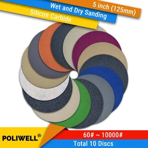 10 шт. 5-дюймовые (125 мм) Силиконовые твердосплавные водонепроницаемые шлифовальные диски с липучкой для влажной и сухой шлифовки, круглая абразивная наждачная бумага для полировки автомобиля