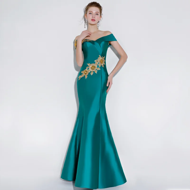 SSYFashion новый сексуальный русалка вечернее платье Зеленые атласные Кружевные