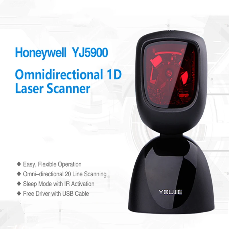 Всенаправленный 1D лазерный сканер штрих кода Honeywell Youjie YJ5900 Handsfree по разумной