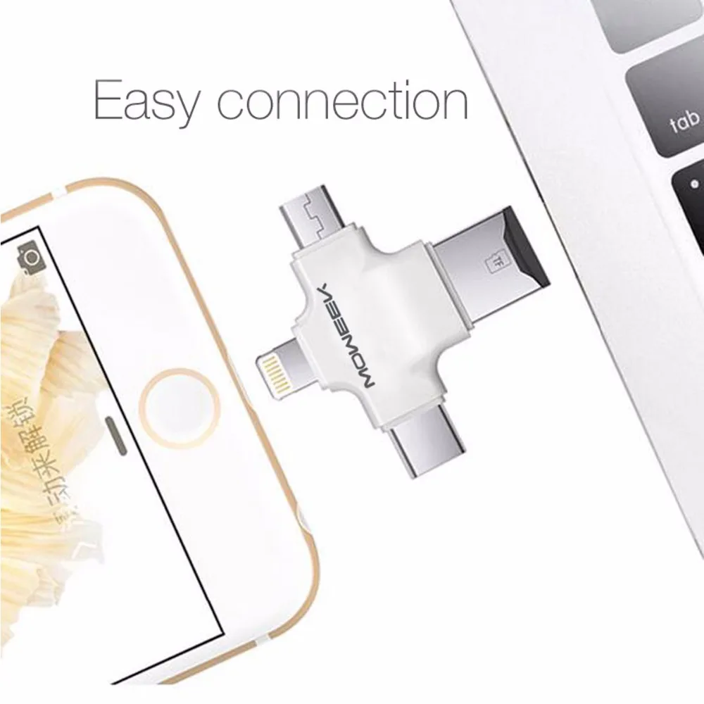 Moweek мульти Функция 4 в 1 кард ридер Тип c/Lightning/Micro USB/USB 2 0 все Micro SD для iPhone 5/5S/6/6 plus/6s|all