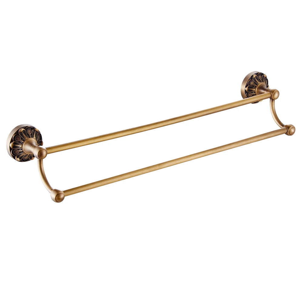 double towel bars Leyden Античная латунный для ванной Аппаратный набор Фен держатель туалетной бумаги вешалка для полотенец для ванной набор аксессуаров - Цвет: double towel bars