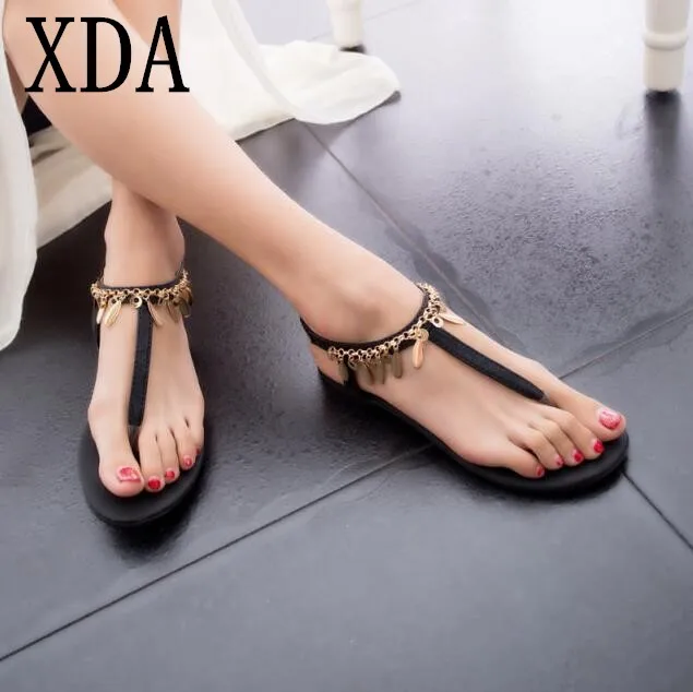 XDA 2018 новый стиль летние женские римские бисером босоножки леди чешские Мода