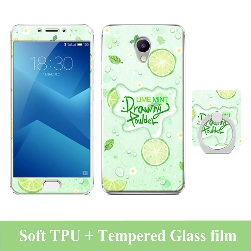 3D Cartoon Case For Meizu M5 Note Tempered Glass Film Finger Ring TPU Kickstand Silicone Patterned Cover for | Мобильные телефоны и