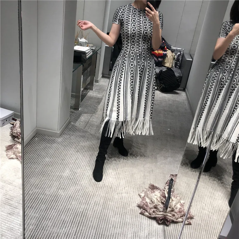 Элегантное вязаное платье для женщин весна 2019 новинка о образный вырез а силуэт