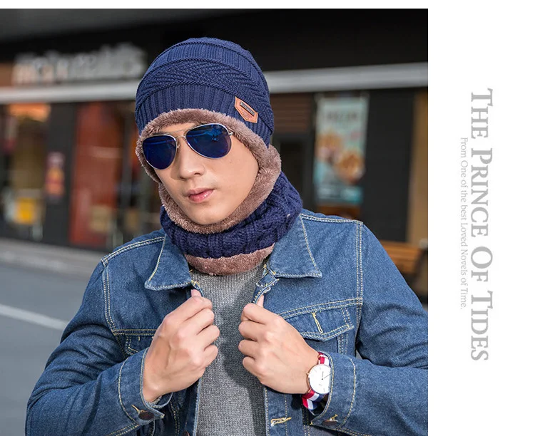 FAVOCENT теплая зимняя шапка, вязаный набор из шапки и шарфа, зимние шапки для мужчин, вязаная шапка, Мужская меховая подкладка, толстая шапка Skullies Beanies