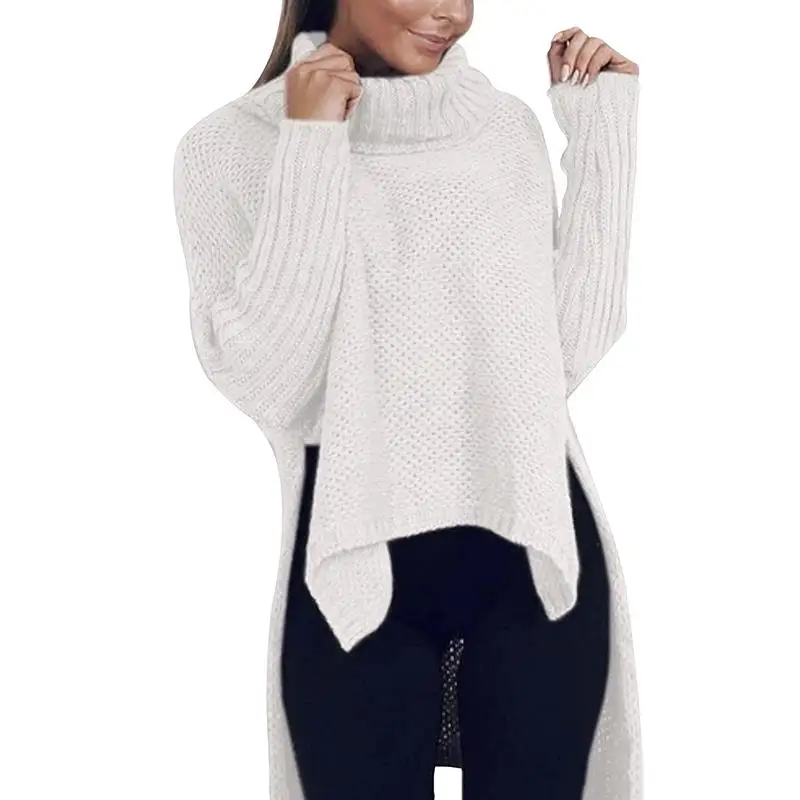 

Turtleneck Loose Knitted Female Sweater Split Casual Pullover Full Sleeve Womens Jumpers Long Winter Tops SJ3567C