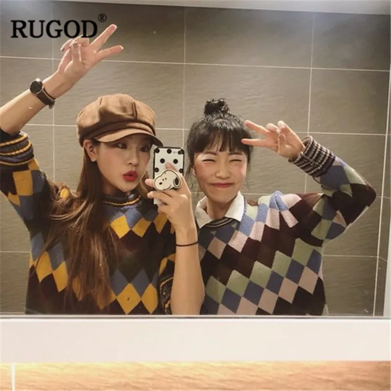 RUGOD Vintage Fashion Women Sweaters Korean Style O-Neck Casual Pullovers Thick Winter Clothes jersey mujer invierno 2019 | Женская