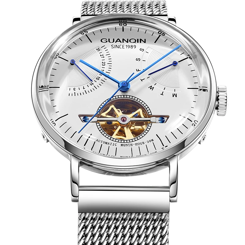 Высококлассные механические часы Tourbillon GUANQIN автоматические мужские