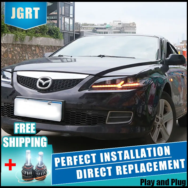 2 шт. светодиодный головной светильник s для Mazda 6 2003-2008 автомобильный светодиодный светильник s двойной ксеноновый Объектив Автомобильные аксессуары дневные ходовые огни противотуманный светильник