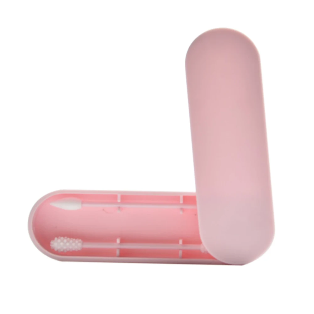 Light pink 2 шт хлопок двуглавый уход за ребенком тампон многоразовые Хлопковые Тампоны силиконовые очистительные тампоны палочки ушные стержни - Цвет: Light pink