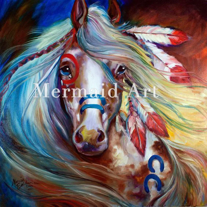 Ручная роспись абстрактный индийский боевой конь картина маслом холст украшение