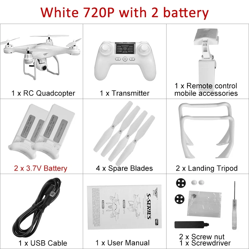 720P White 2 battery SJRC S20W двойной gps динамический слежение wifi FPV с 1080 P/720 P широкоугольная камера мульти батареи RC Дрон Квадрокоптер VS X21 - Цвет: 720P White 2 battery