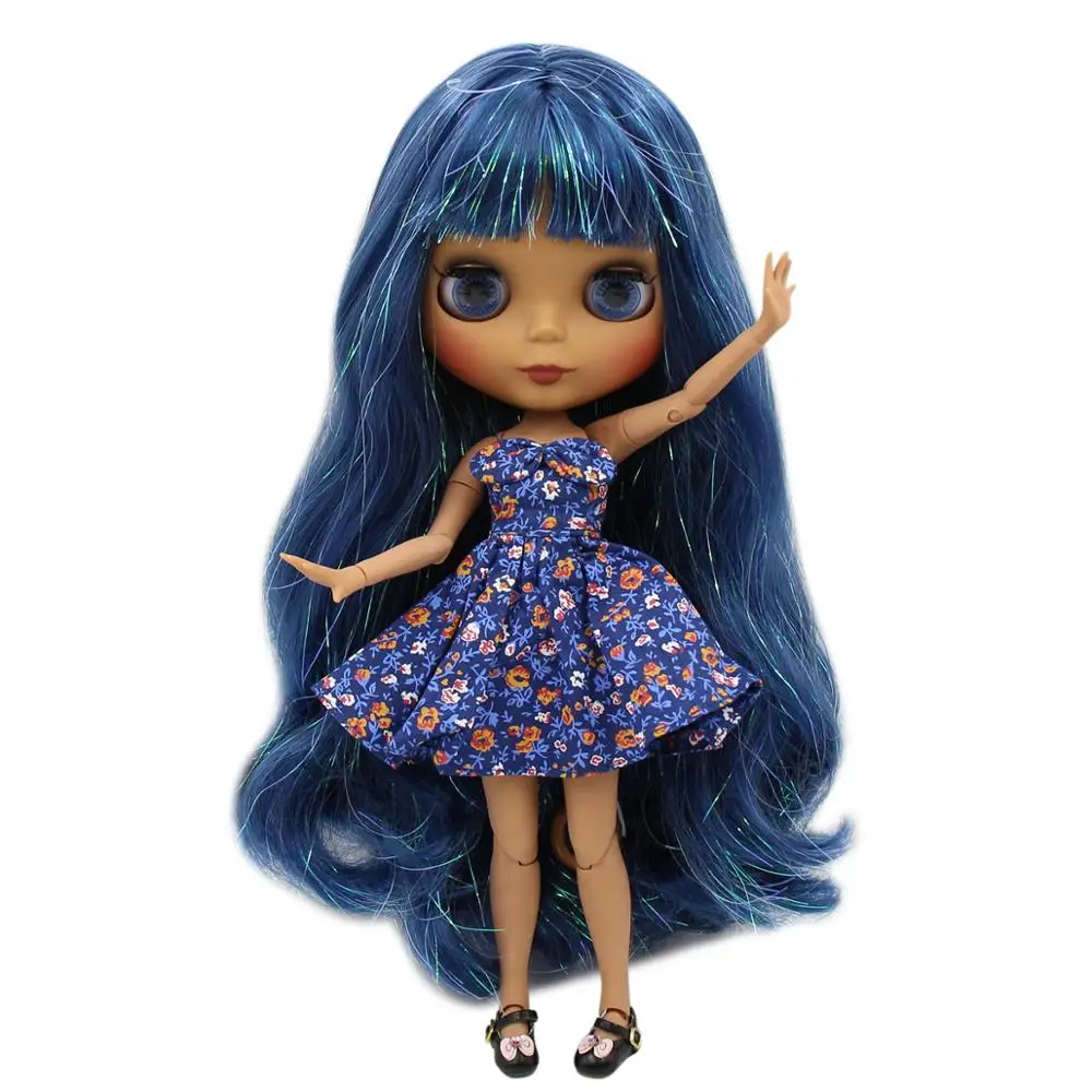 Ледяная кукла DBS Blyth 1/6 bjd шарнирное тело темная кожа матовое лицо блестящие синие