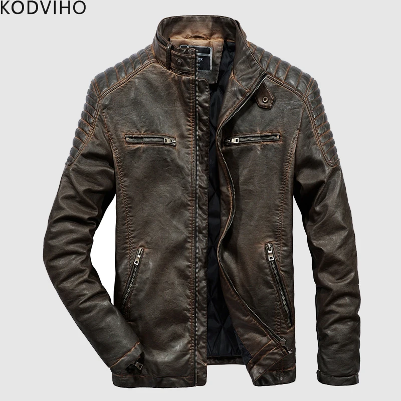 Мужские кожаные куртки Мужская мотоциклетная куртка из искусственной кожи