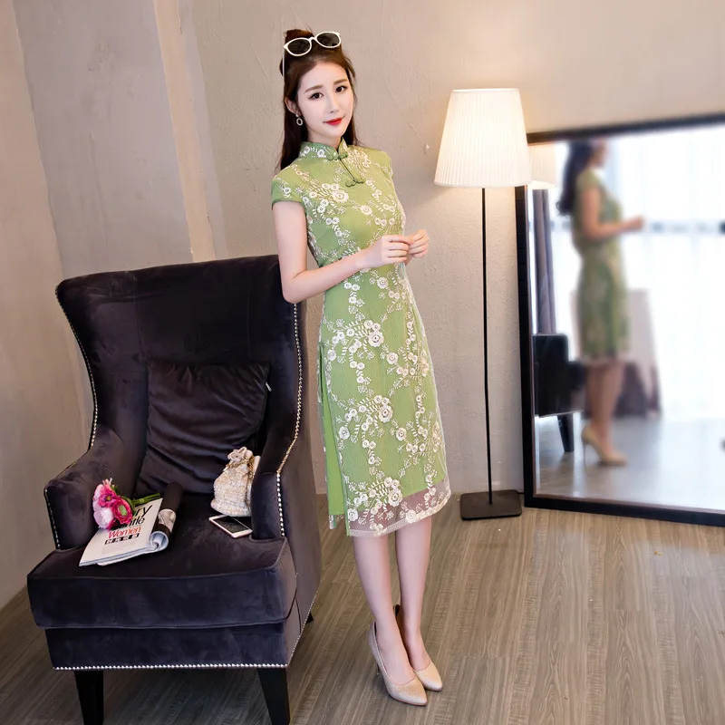 Модное женское традиционное китайское платье Qipao длинное вечернее с коротким