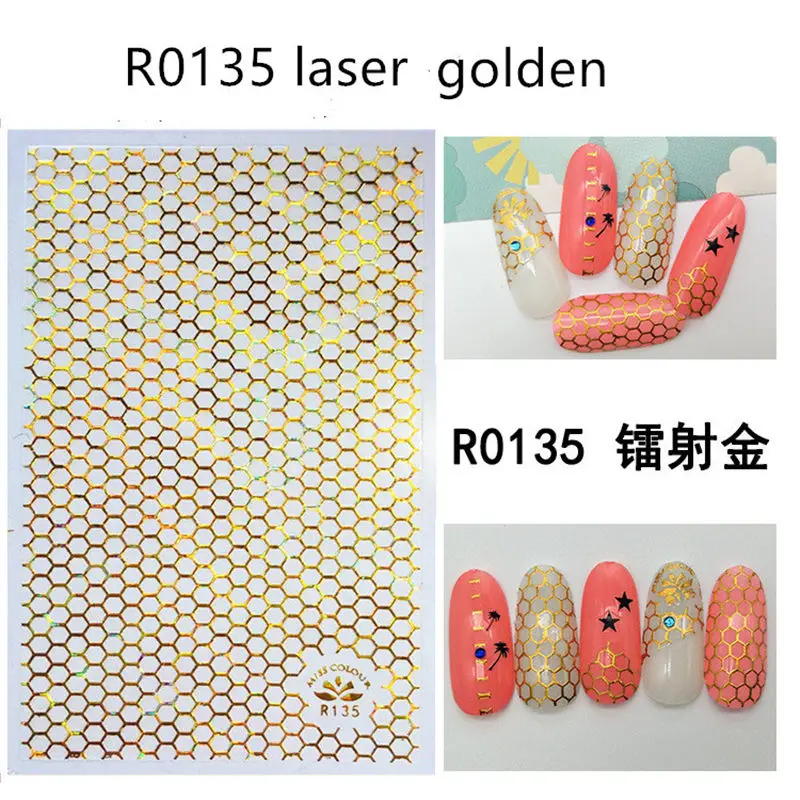 R135 GOLDEN DIY лазерные золотые и Серебристые 3D наклейки для ногтей самоклеящиеся наклейки для самостоятельного изготовления наклейки с логотипом звезды и Луны маникюрные наклейки для дизайна ногтей - Цвет: R135 GOLDEN