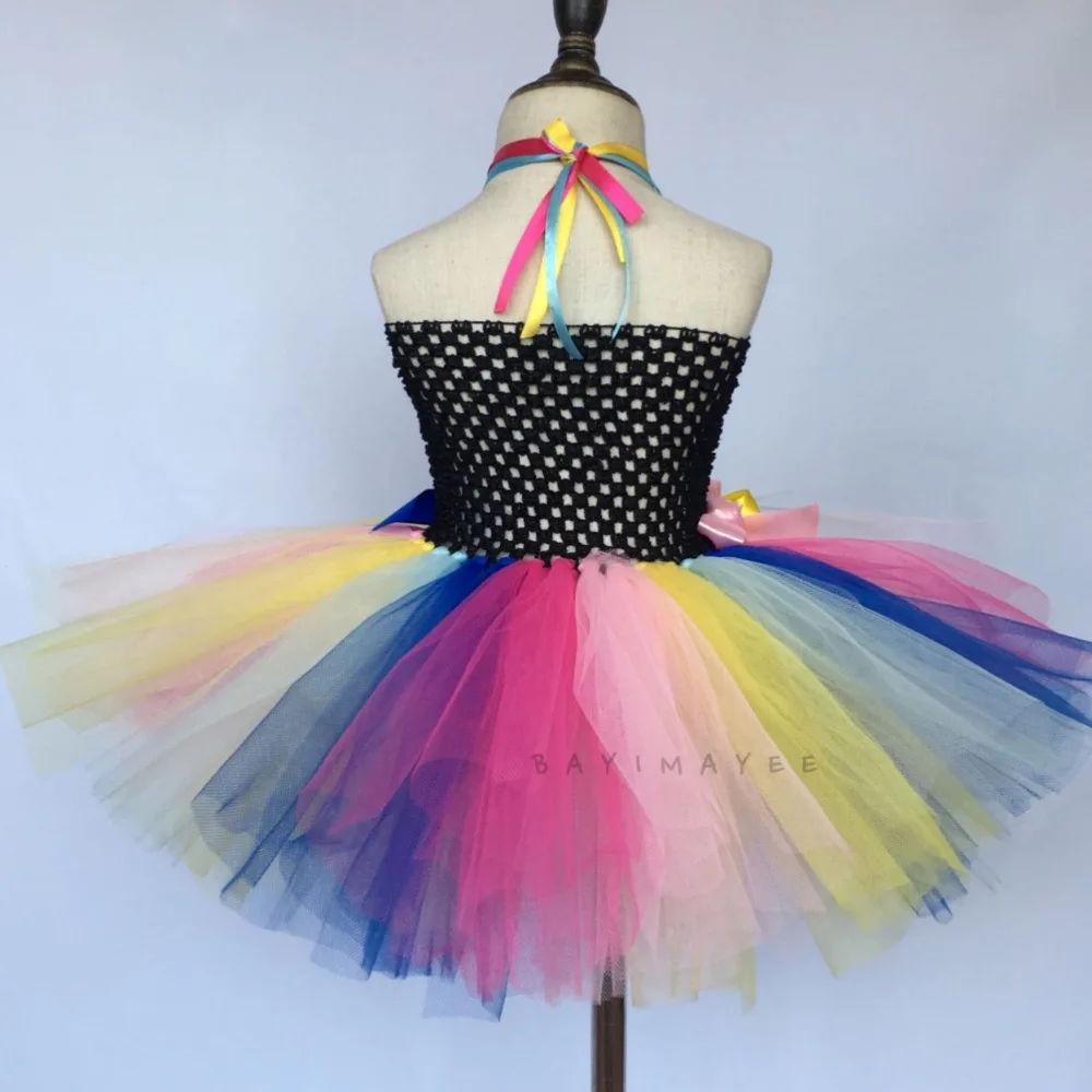 Разноцветное платье-пачка с розами для девочек Двухслойное пышное платье из тюля