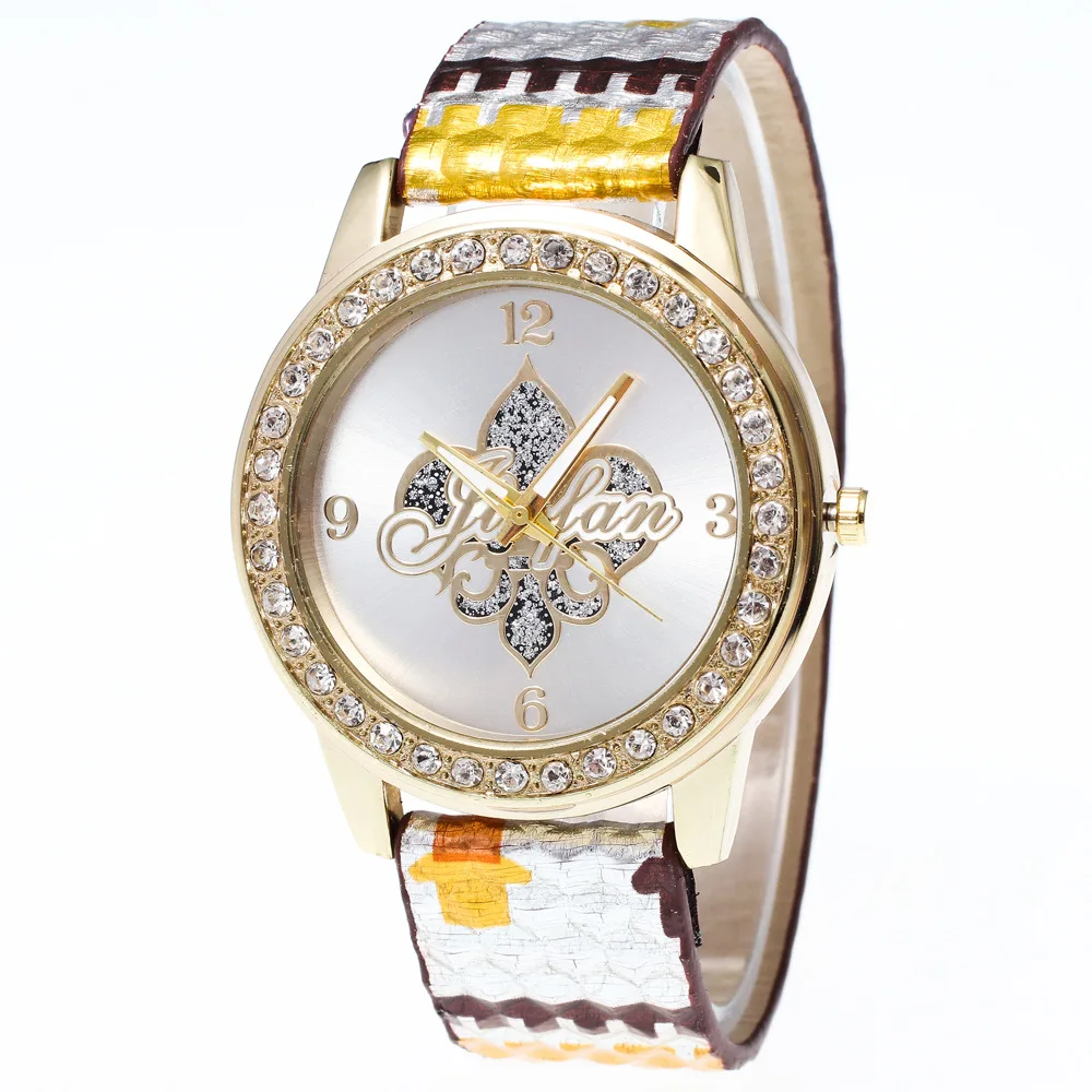 Женские кварцевые часы элегантные с бриллиантами цифровые из искусственной кожи