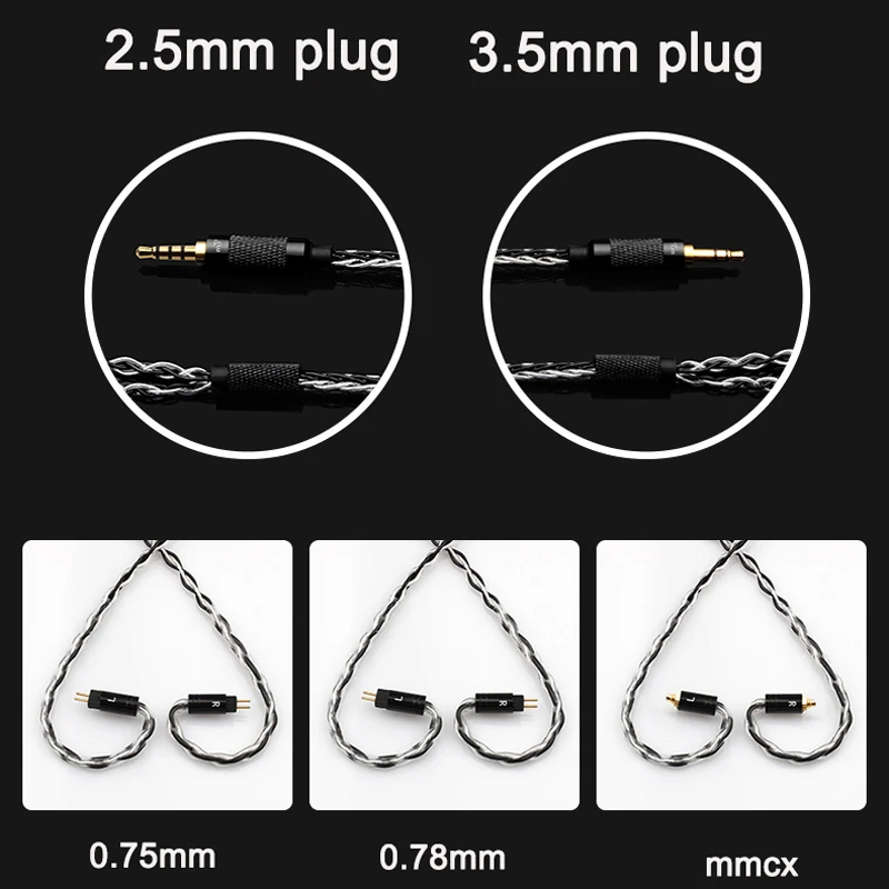 Лампа указателя 8 Core MMCX кабель 3,5 мм 2,5 мм штекерь баланса для Shure SE215 SE535 SE846 0,78 мм 0,75 мм 2 Pin ZS3 ZST W4R Серебряный посеребренный кабель для наушников