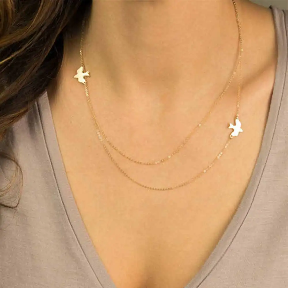 ALIUTOM новинка хит Двухслойное ожерелье с голубями простое птицами цепочка для