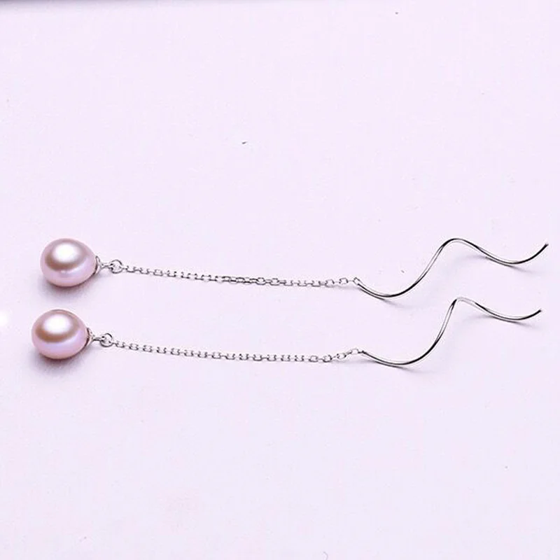 Fashion High quality Natural freshwater white Pearl Earring 925 sterling silver Long Ear line For women Girl party gift | Украшения и