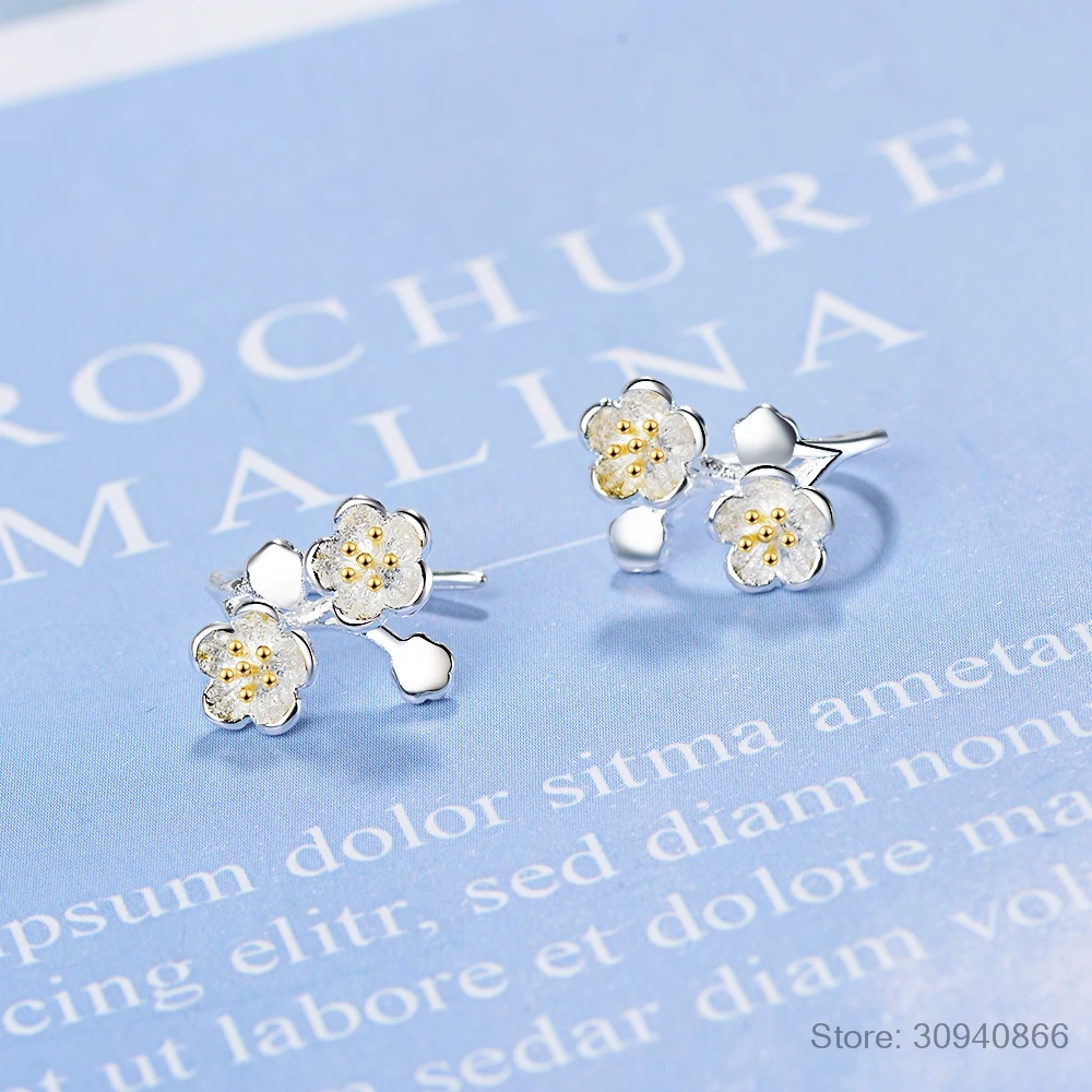 Серьги женские из серебра 925 пробы с цветком вишни|Серьги-клипсы| |