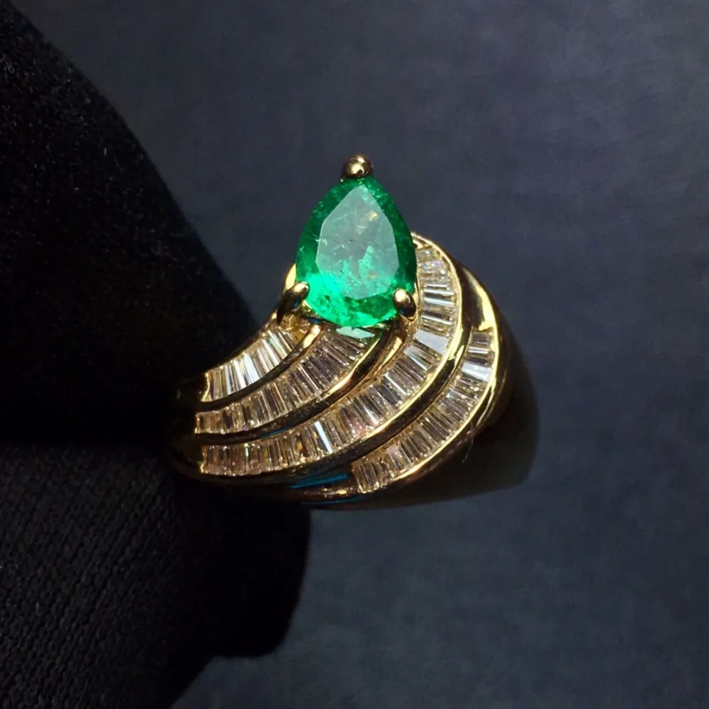 Fine Jewelry CQT Настоящее 18 К золото натуральный яркий зелёный Изумрудный камень 0.96ct золото бриллианты женский кольцо для женщин кольца