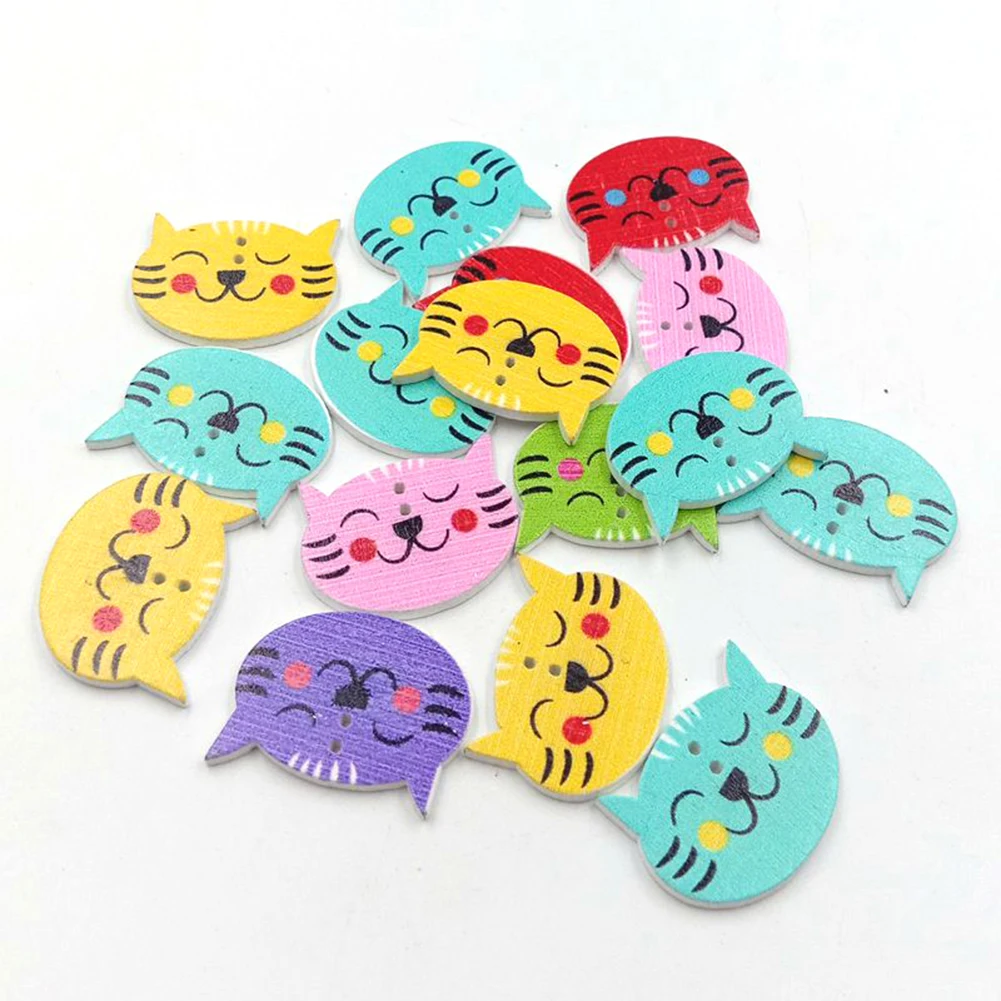 100 шт милый красочный Кот 2 отверстия деревянные Кнопки ручное шитьё DIY Швейные