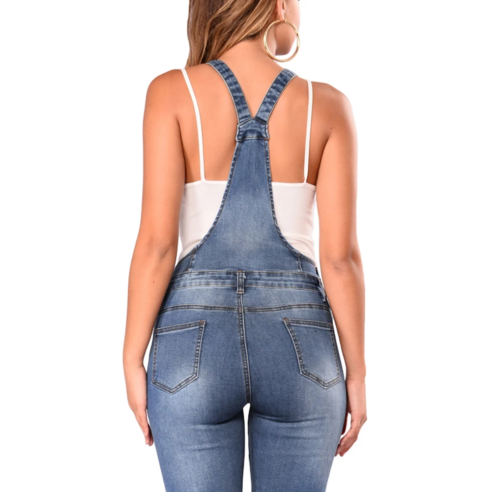 Женский джинсовый комбинезон ретро синие комбинезоны весенние модные рваные