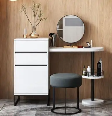 

Simple baking varnish round mirror small family Internet celebrity dresser modern simple bedroom makeup cabinet.