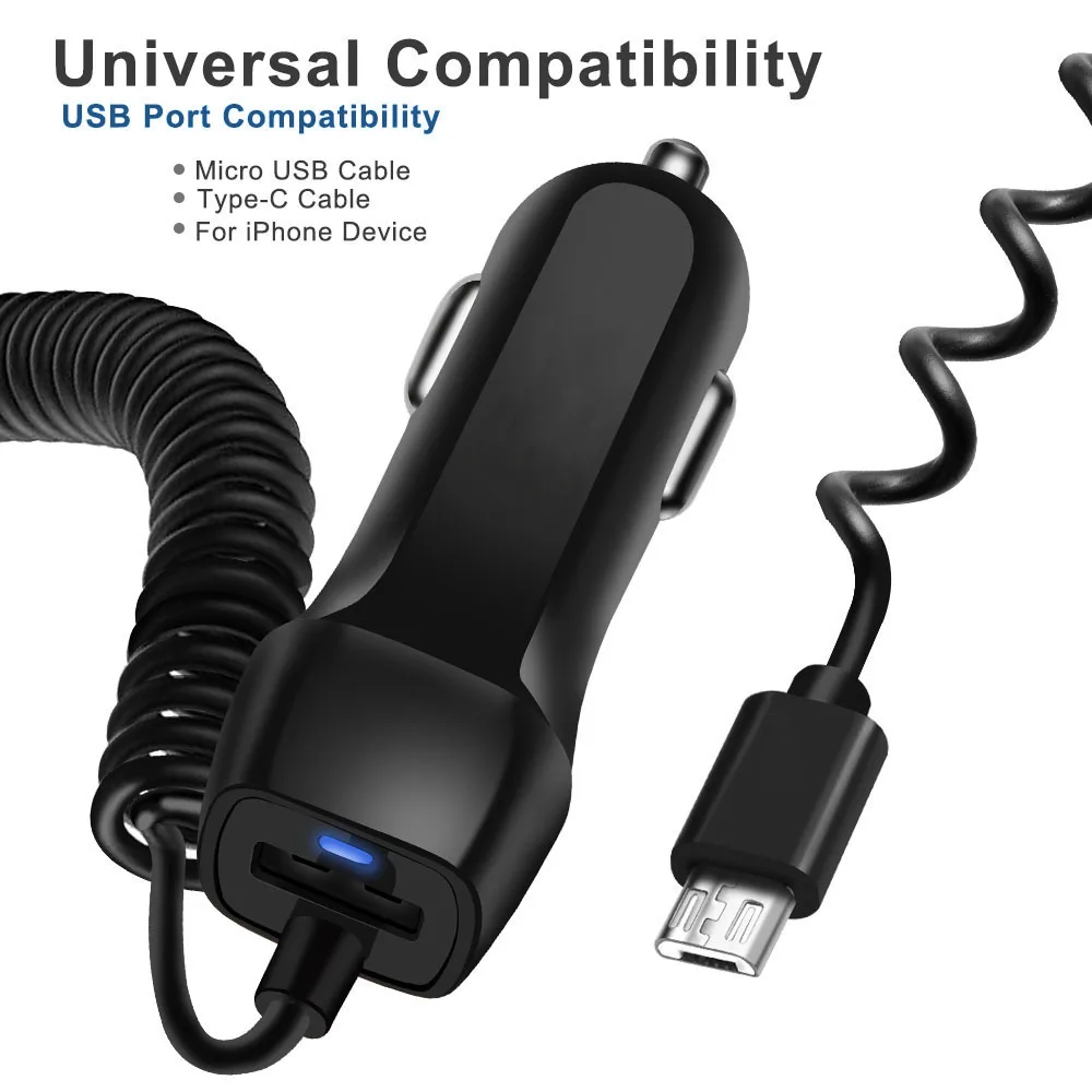 USB Автомобильное зарядное устройство для iphone X 8 samsung S9 S8 Plus автомобильная зарядка светодиодный телефон автомобильное зарядное устройство с кабелем для iphone/Micro USB/usb type-C