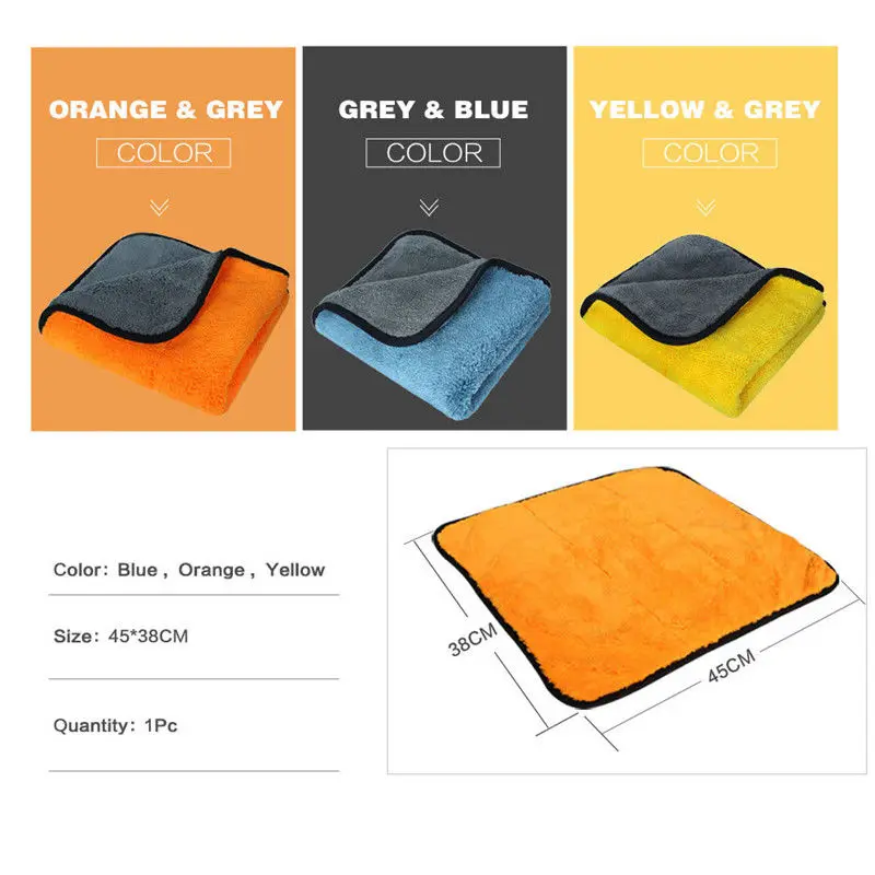 

45*38cm Car Wash Microfiber Towel Super Absorbent Car Cleaning Drying Cloth Large Size Hemming Car Care Cloth Detailing Towel
