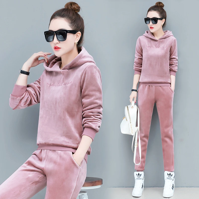 Новинка весна осень 2019 женские золотые бархатные комплекты Свободный свитшот с