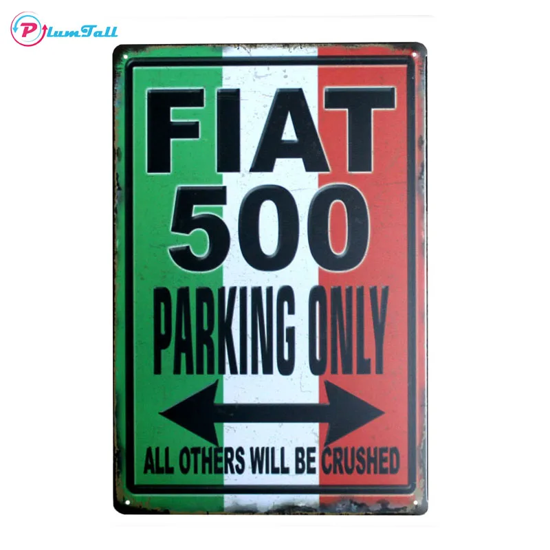Fiat 500 Парковка Только Ретро Металлическое Олово Признаки Винтаж Металл-Mail