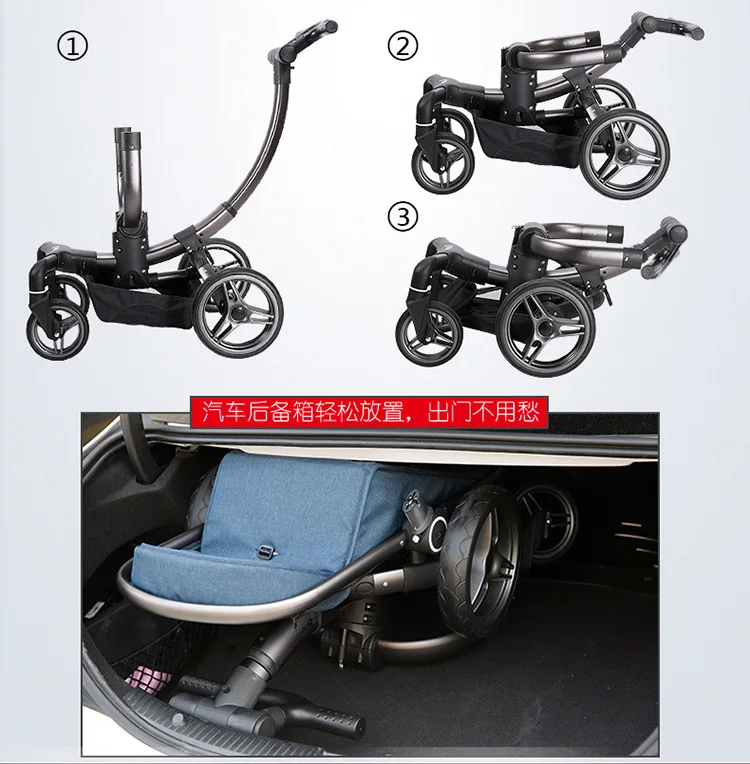 

3 in 1Luxury High LandscapeAluminum Alloy Stroller Leather Twoway Cart Can Sit Baby CarriageTravel BabyTrolleyBaby Carseat0-3 Y