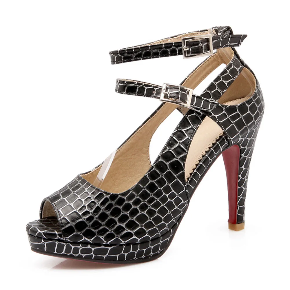 black stone pattern KARINLUNA/Новые разноцветные туфли на платформе и высоком каблуке-шпильке с ремешком на щиколотке, большие размеры 32-43 Женские повседневные вечерние летние босоножки для офиса - Цвет: black stone pattern