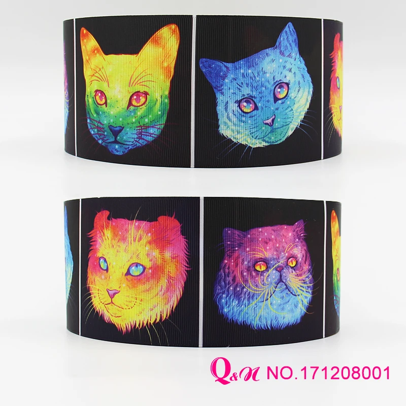 

Q&N ribbon 16mm 22mm 25mm 38mm 50mm 75mm cat print grosgrain ribbon webbing 50yards/roll for hair tie free shipping